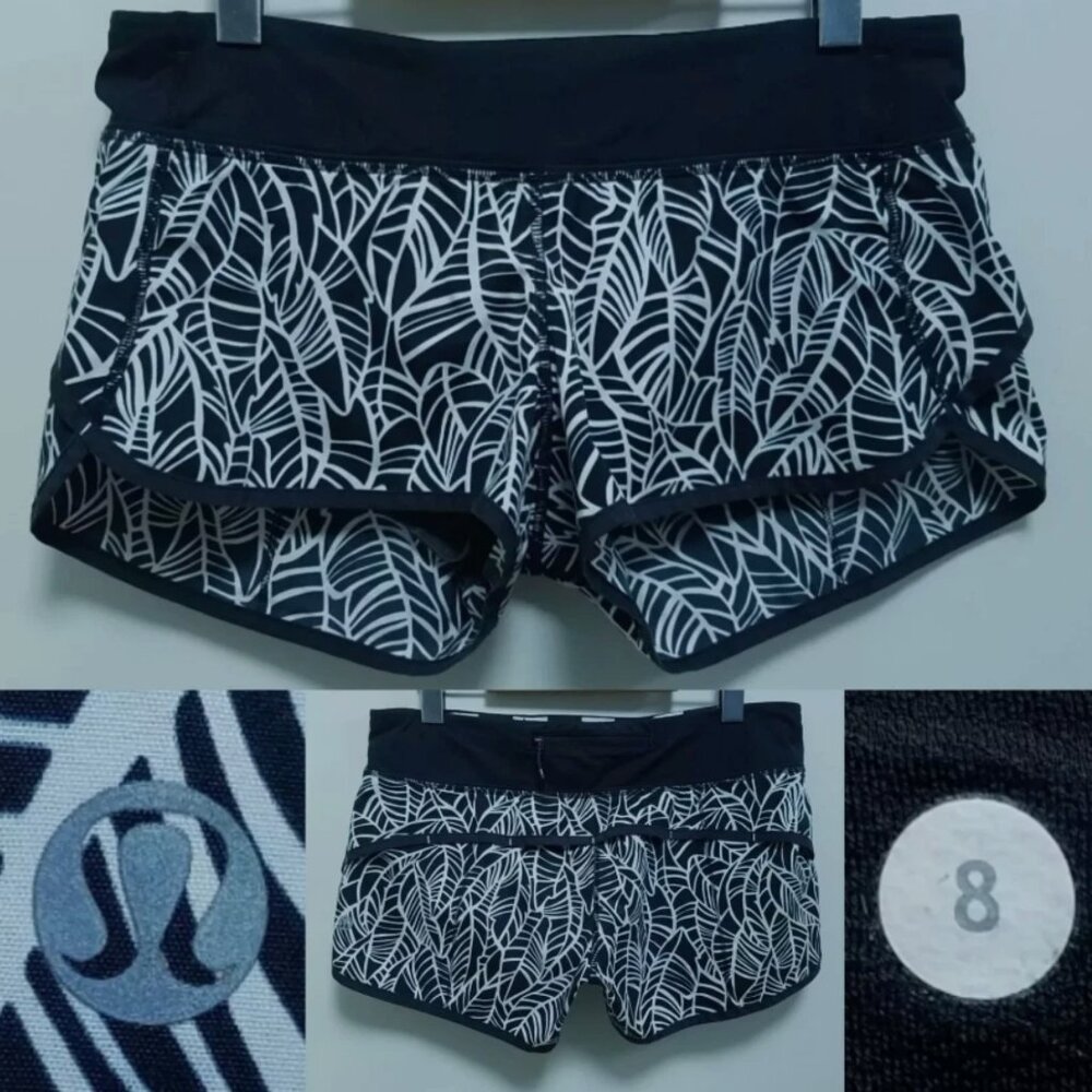 Lululemon Run Speed Short 8 Medium 2-Way Stretch Pretty Palm Wing Angel Black